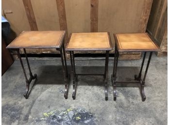 Set Of 3 Nesting Tables - The Company Of Perma Weld - Wood With Embossed Leather Top