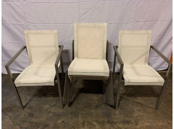 Set Of 8 Tribu Patio Chairs In White Mesh With Metal Frames - 2 Arm Chairs, 6 Side Chairs