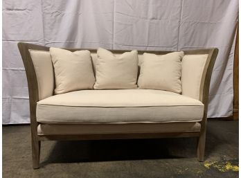 Restoration Hardware *Style* Cream Linen Fabric Settee With 3 Back Pillows