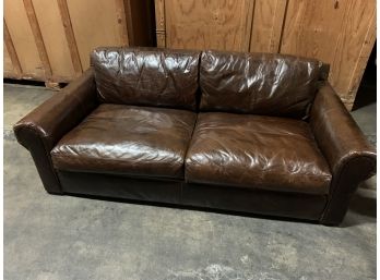 Restoration Hardware Brown Leather 2 Cushion Couch