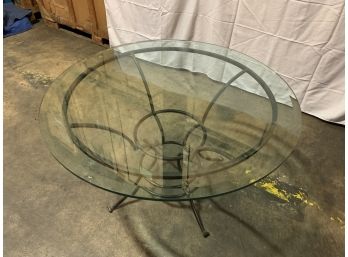 Round Glass Top Table With Wrought Iron Base **Chip In Glass Top**