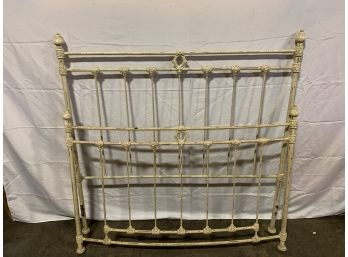 Distressed Painted Cream Queen Wrought Iron Headboard And Footboard - Charles Rogers Style
