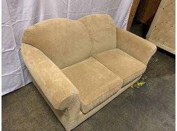 Klaussner Home Furnishings Camel Color Velvet Love Seat With Wood Feet