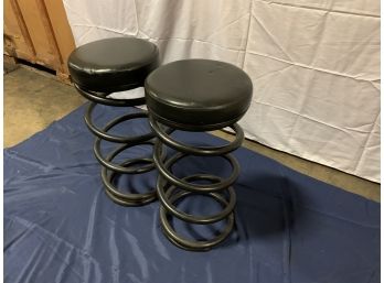 Pair Black Metal (steel) Spring Stools With Synthetic Seats