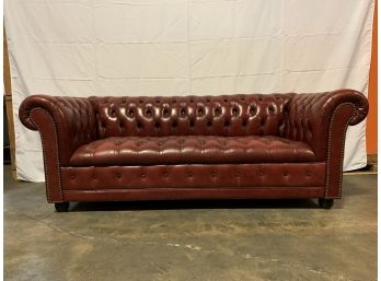 Pendragon Red Leather Chesterfield Sofa With Brass Nailhead Detail
