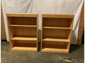 Pair Of Custom Bookcases In Blonde Wood With 3 Shelves