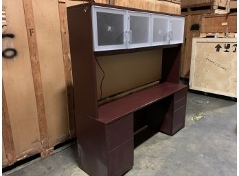 Cherry Wood Home Office - Desk And Lighted Hutch