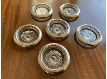 Set Of 6 Glass Coasters With Silver Rims