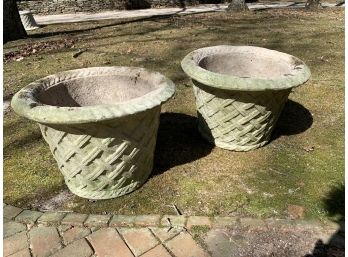 Set Of 4 Large Concrete Basketweave Pots