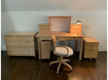 Crate And Barrel Blonde Wood Office Set - 7 Pieces