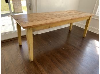 Antique Pine Farm Table With Distressed Painted Legs