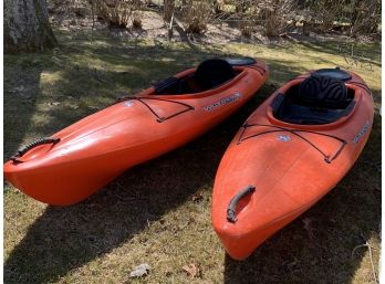 Pair Of Wilderness Systems Pungo 100 Single Person Kayaks - With Paddles And Lifejackets
