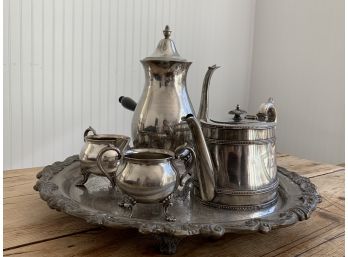F.B. Rogers Silver Company Tea Set - Silver On Copper - 5 Pieces