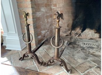 Pair Of Eagle Andirons - Brass And Iron