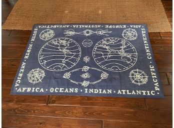 Navy Blue Flat Weave Continents Area Rug