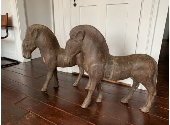 Pair Of Carved Wooden Horses