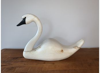 Carved Wooden Painted Swan