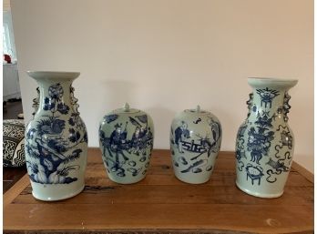 Garniture Of 19th Century Porcelain Vases And Covered Jars