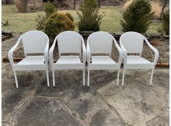 Set Of 4 Frontgate White Outdoor Wicker Arm Chairs