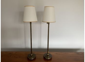 Pair Of Brass  Adjustable Stick Table Lamps