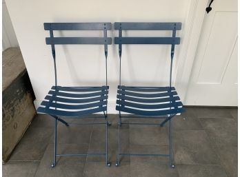 Pair Of Blue Metal Folding Chairs