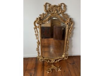 Carved Chippendale Mirror - Gilt Paint - Top Gingerbread Broken But Present