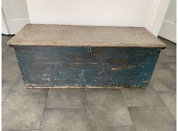 Antique Pine Trunk Painted Distressed Colonial Blue