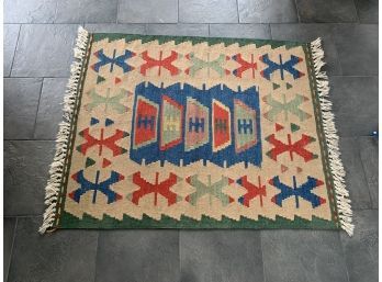 Flat Weave Area Rug - Red, Blue, Green, Yellow And Tan
