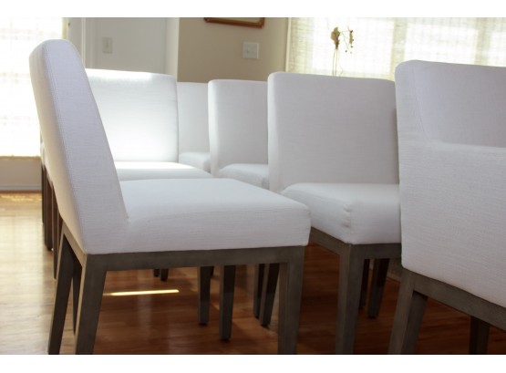 Set Of Ten Pristine Restoration Hardware White Fabric Dining Chairs