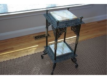 Antique Ornate Brass And Marble Side Table