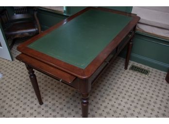 Antique Green Leather Top Wood Desk W/Drawers