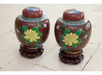 Pair Of Small Asian Ginger Jars On Stands