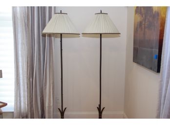 Stunning Pair Of Iron Tree Standing Lamps With Cream Shades