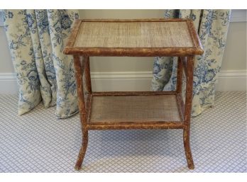 Antique Bamboo And Rattan Side Table
