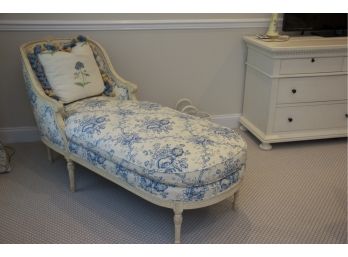 Cream And Blue Floral Settee With Cream Painted Wood