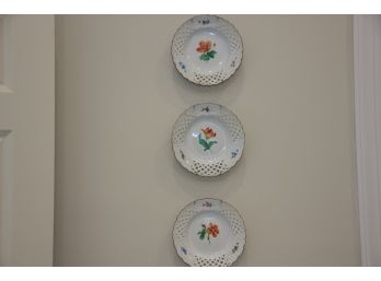 Set Of 3 Antique Meissen Floral Plates - Currently Hung On Wall