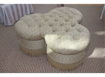 Button Tufted Clover Shaped Ottoman W/Fringe Detail