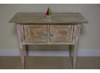Painted/Distressed Wooden Side Table With Two Doors