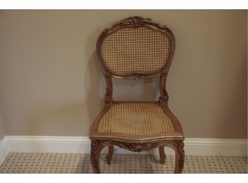 Antique French Wooden Cane Chair With Carved Details