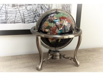Black Globe On Metal Stand W/Compass In Base