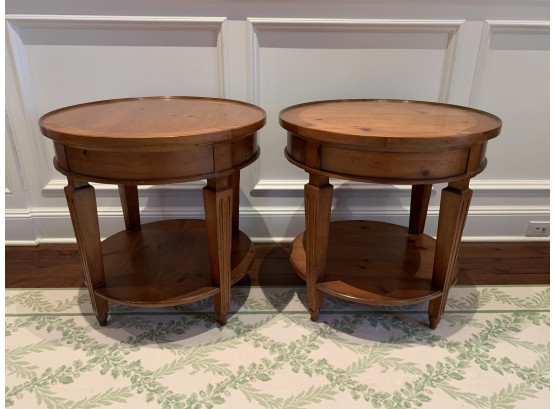 Pair Of Milling Road Baker Furniture Round Wood Carved Leg Side Tables