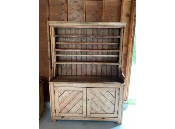 Antique Pine Sideboard With Plate Shelves In The Top - 2 Doors On The Front With Shelves