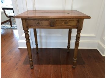 Antique Wood Side Table With Diamond Inlay Detail - 2 Drawers