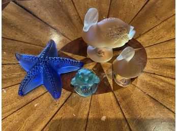 Collection Of 4 Pieces Of Lalique - 1 Starfish, 1 Frog, 2 Ducks