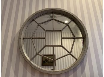 Large Round Wood Frame Mirror - Distressed Grey Paint