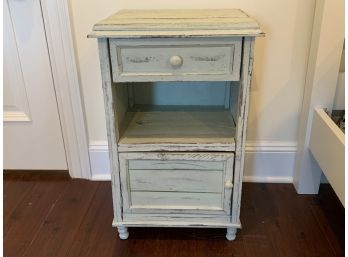 Small Green Distressed Painted Side Table With 1 Drawer And 1 Door