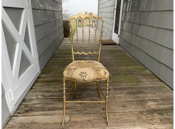 Petite Side Chair With Tapestry Fabric Seat And Brass Back And Legs