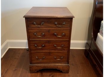 Antique Dark Wood Side Table With 4 Drawers  - Brass Hardware