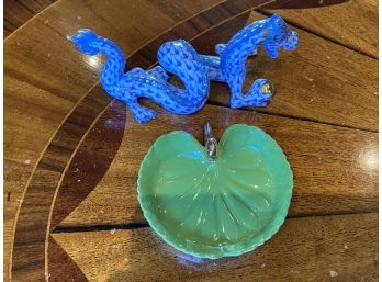 Collection Of 2 Pieces Of Herend Porclain - 1 Dragon And 1 Lily Pad