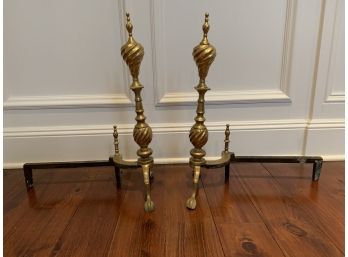 Pair Of Traditional Brass Andirons With Feet
